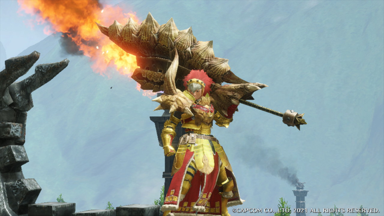 Barioth helm with red mane, Diablos chest, Ingot waist, Rathian arms and legs